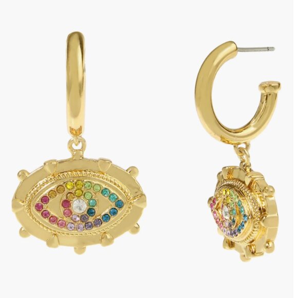 Kurt Geiger London Earrings Evil Eye drop Earrings Pave Crystals Rainbow Gold - Picture 4 of 7